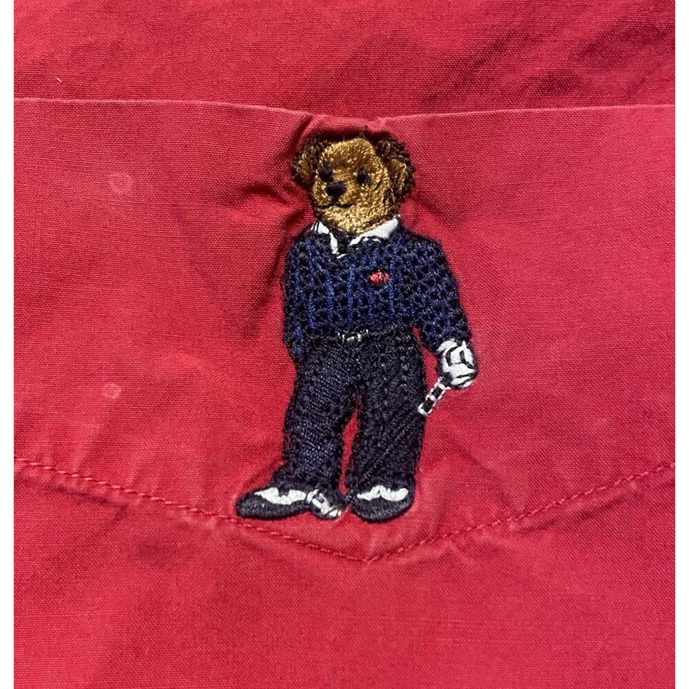 Polo Ralph Lauren Tilden Button Down Shirt Mens Medium Red Polo Bear Golf 90s - Picture 5 of 12